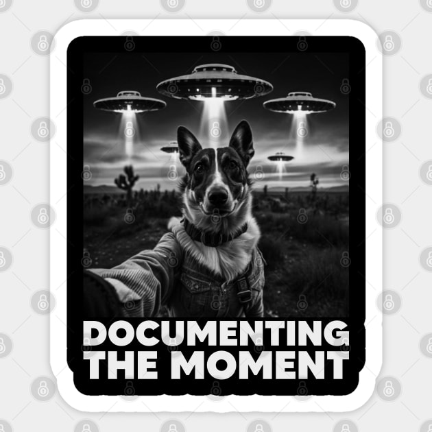 Selfie of Dog And Aliens UFO - 2, Documenting The Moment, Funny Dog Sticker by Megadorim